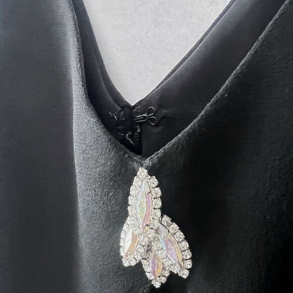 Vtge Daymor Womens 100% silk Black Elegant V neck Ruffle Layered Dress Sz 4 Maxi - Picture 5 of 11